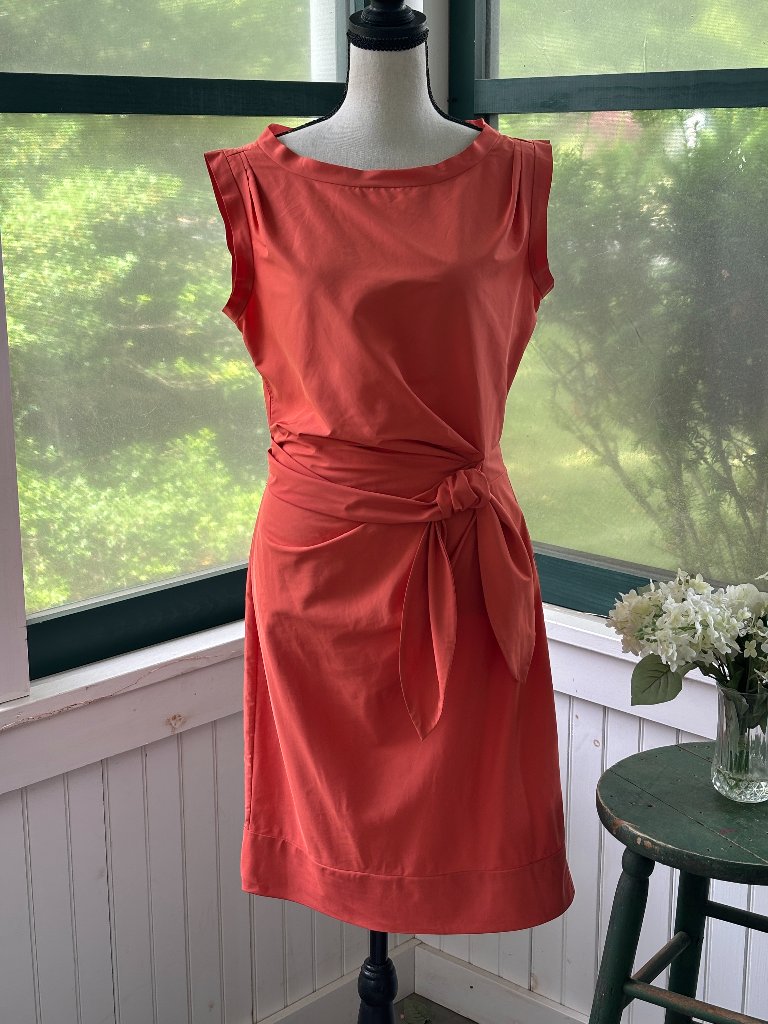 Diane Von Furstenberg Sleeveless Tie Waist Sheath Dress | Coral Orange | Size 4